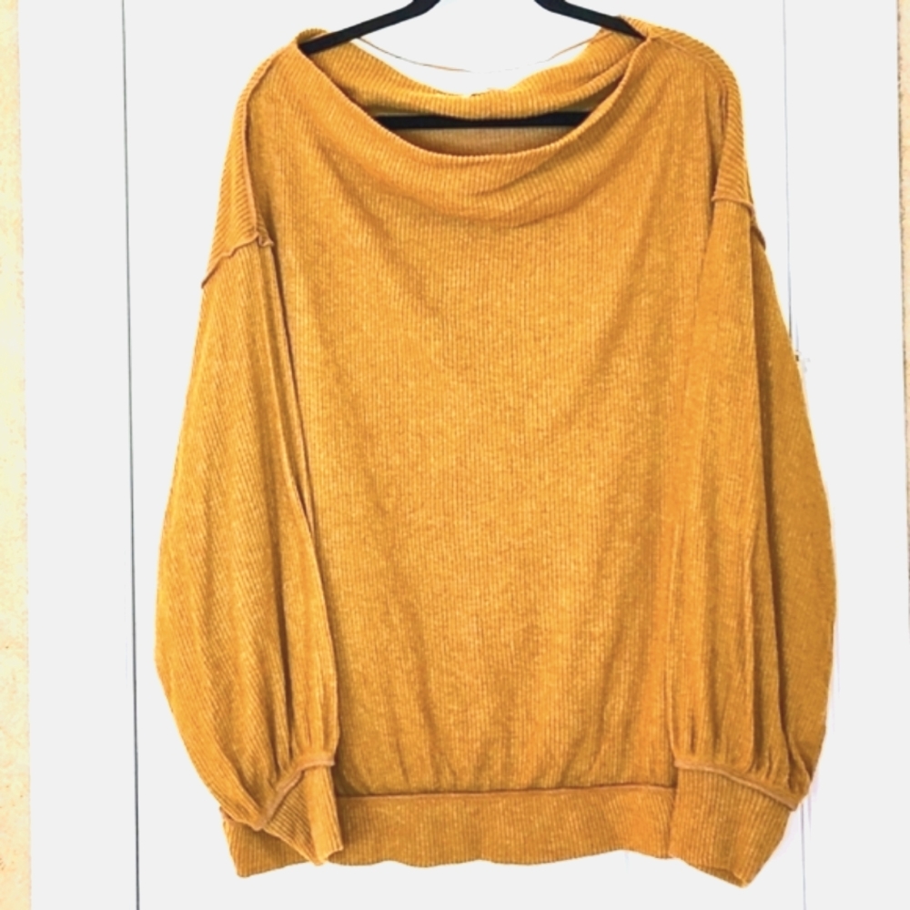 We the Free People Main Squeeze Cottagecore Thermal Top Medium Dark Mustard Gold